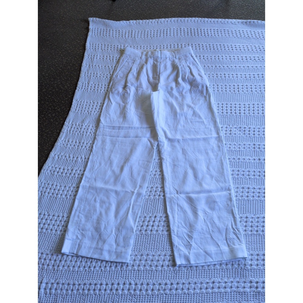 Aritzia Effortless Wide Leg High Rise Pants Sz 4 Short White Linen Blend 27X29